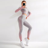Women Vital Seamless Yoga Set Gym Clothing Fitness Leggings+Cropped Shirts Sport Suit Women Long Sleeve Tracksuit Active Wear
